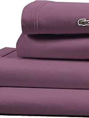 Lacoste Home Solid Cotton Percale Sheet Set, Queen - Plum